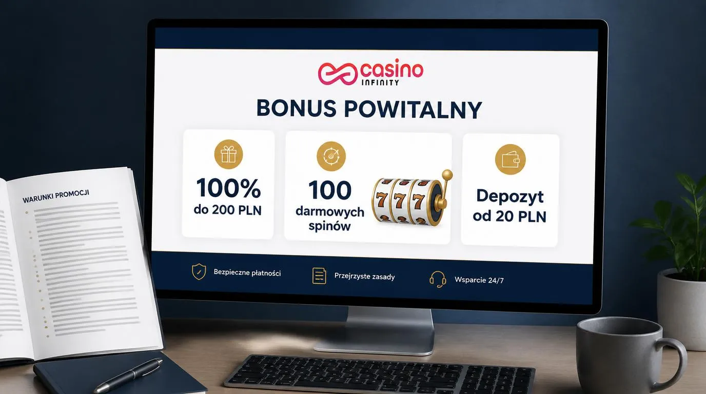Panel bonusu powitalnego z dopłatą 100% do 200 PLN, 100 darmowymi spinami i depozytem od 20 PLN